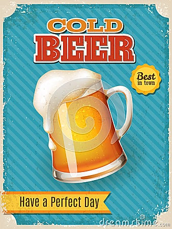 Vector Cold Beer poster with high detailed beer mug illustration Vector Illustration