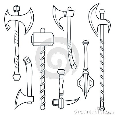 Vector cold weapons outline set Vector Illustration