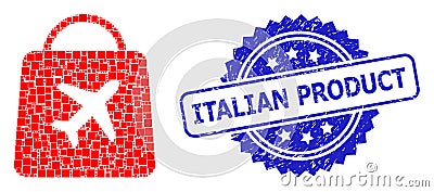 Rubber Italian Product Stamp Seal and Square Dot Mosaic Airport Shopping Vector Illustration