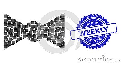 Distress Weekly Seal and Square Dot Mosaic Bow Tie Vector Illustration