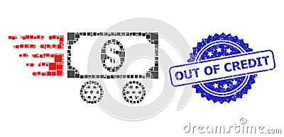 Scratched Out of Credit Seal and Square Dot Collage Dollar Car Vector Illustration