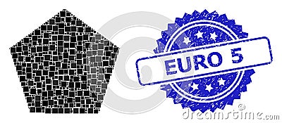 Textured Euro 5 Seal and Square Dot Mosaic Filled Pentagon Vector Illustration
