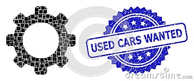Textured Used Cars Wanted Stamp Seal and Square Dot Collage Gear Vector Illustration