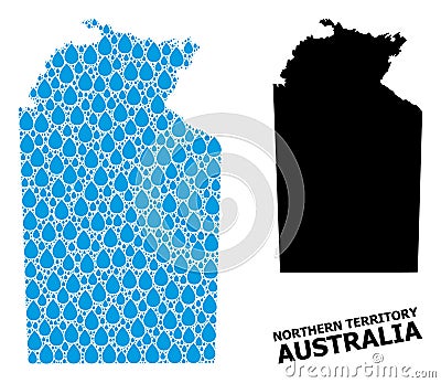 Vector Collage Map of Australian Northern Territory of Water Tears and Solid Map Vector Illustration