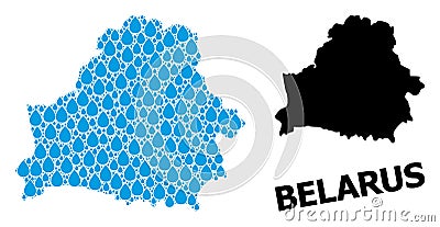 Vector Collage Map of Belarus of Liquid Drops and Solid Map Vector Illustration