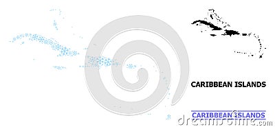 Icy Composition Map of Caribbean Islands with Snow Vector Illustration