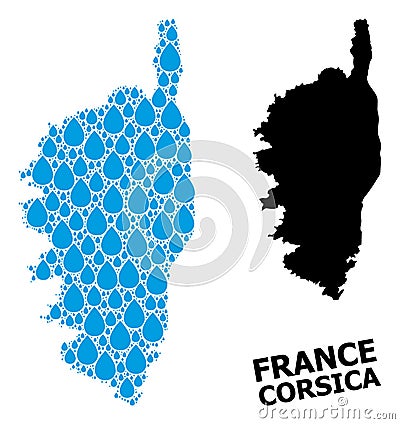 Vector Collage Map of Corsica of Liquid Drops and Solid Map Vector Illustration