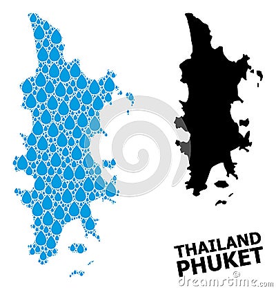 Vector Collage Map of Phuket of Liquid Dews and Solid Map Vector Illustration