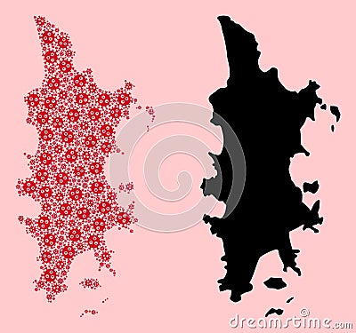 Vector Collage Map of Phuket of Pandemic Virus Items and Solid Map Vector Illustration