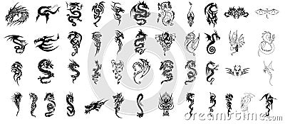 Vector Collection of 46 Complex Dragon Designs Vector Illustration