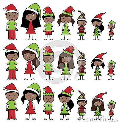 Vector Collection of African American Christmas or Holiday Style Stick Figures Vector Illustration