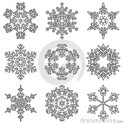 Vector collection of artistic icy abstract crystal snow flakes Vector Illustration