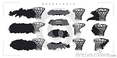 Vector collection for basketball. Elements for sports design, abstract black backgrounds. Basketball hoop, hand-drawing Vector Illustration