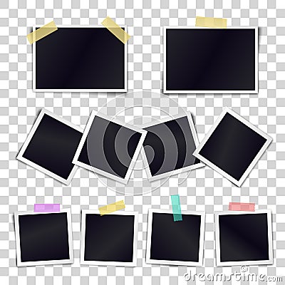 Vector Collection of blank photo frames sticked on duct tape Vector Illustration