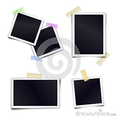 Vector Collection of blank photo frames sticked on duct tape Vector Illustration