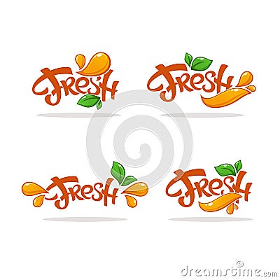 Vector collection of bright and shine logo, stickers, emblems and banners for orange fresh juice Vector Illustration
