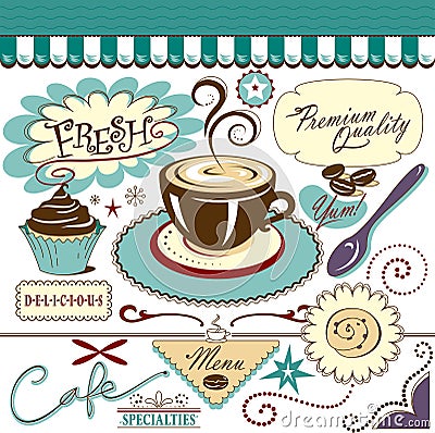 Vector Collection Cafe Elements Hot Coffee Sweets Vector Illustration