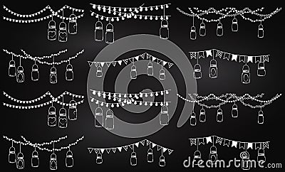 Vector Collection of Chalkboard Style Mason Jar Lights Vector Illustration