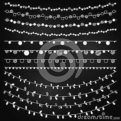 Vector Collection of Chalkboard Style String Holiday Lights Vector Illustration