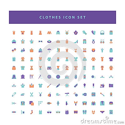 Vector of collection clothes fashion icons set with flat color style design Vector Illustration