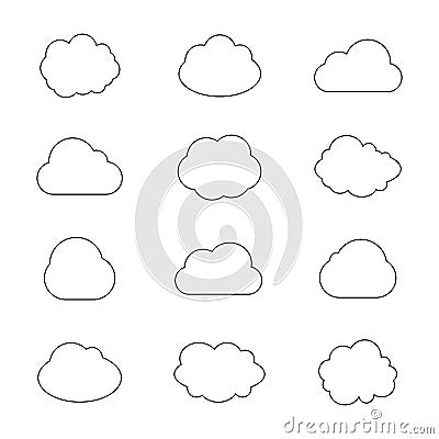 Vector Collection of Cloud Silhouettes, Outline Clouds, Graphic Art, Isolated Icons. Vector Illustration