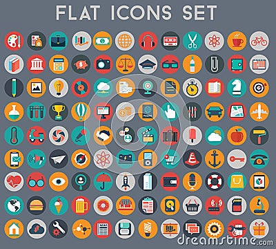 Vector collection of colorful flat business and finance icons. Vector Illustration