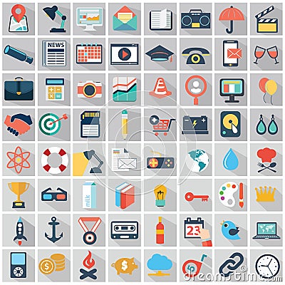 Vector collection of colorful flat business and finance icons. Stock Photo