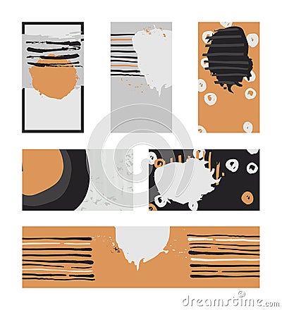 Vector collection of contrast colored business vertical and horizontal cards and banner hand drawn with liquid ink and brush, with Stock Photo