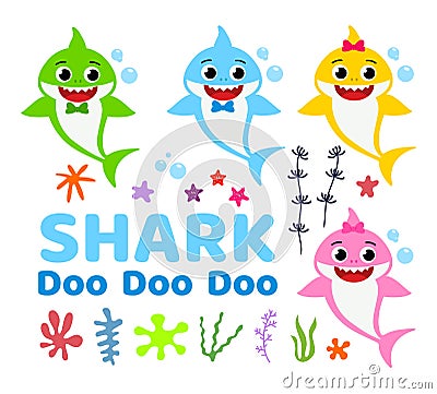 Vector collection of cute baby shark cartoon Vector Illustration