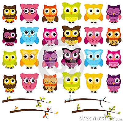 Vector Collection of Cute and Colorful Owls Vector Illustration