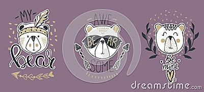 Vector collection with cute fashion bears. Stylish teddy bear s Vector Illustration