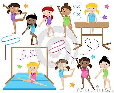 Vector Collection of Cute Female Gymnasts or Dancers Vector Illustration