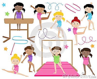 Vector Collection of Cute Female Gymnasts or Dancers Vector Illustration