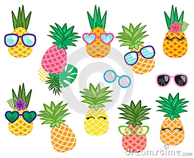 Vector Collection of Cute Kawaii Pineapples Vector Illustration