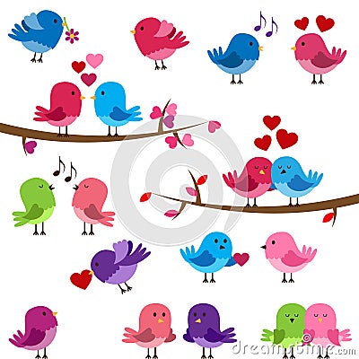 Vector Collection of Cute Love Birds Vector Illustration