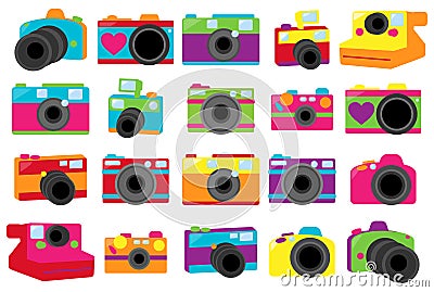 Vector Collection of Cute Retro Cameras Vector Illustration