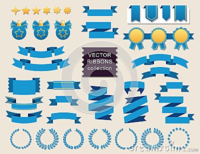 Vector collection of decorative design elements - ribbons, frames, stickers, labels. Stock Photo