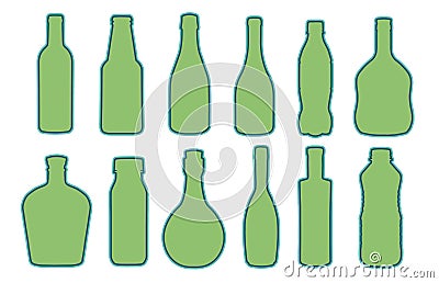 Vector collection of different shaped glass or plastic bottle silhouettes Vector Illustration