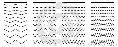 Vector collection of different thin line wide and narrow wavy line. Big set of wavy - curvy and zig zag - criss cross horizontal Vector Illustration