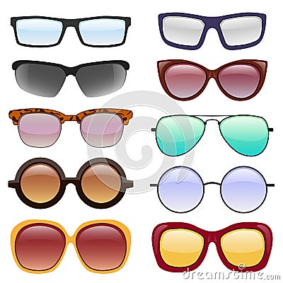 Vector collection of Eyeglasses and Sunglasses. Vector Illustration