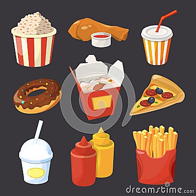 Vector collection of fast food pictures in cartoon style Vector Illustration