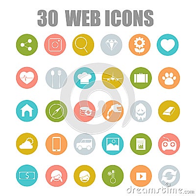 Vector collection of flat and colorful web icons on SEO, business, shopping and technology theme. Vector Illustration