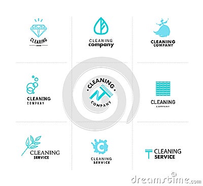 Vector collection of flat logo for cleaning company. Vector Illustration