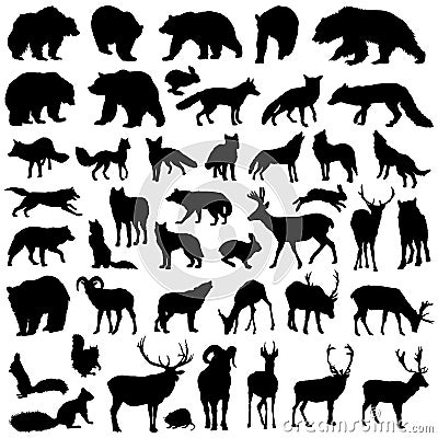 Vector collection forest wild animals silhouette Vector Illustration