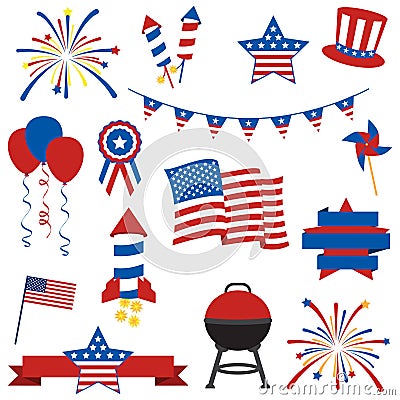 Vector Collection of Fourth of July Items Vector Illustration