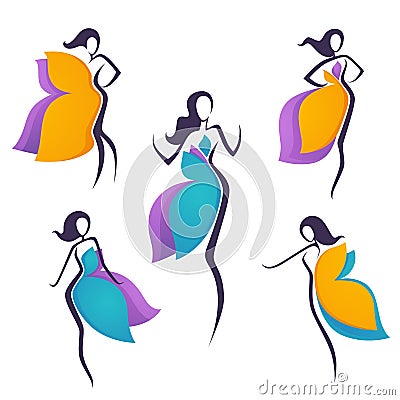 Vector collection of girls look like a bright flowers or butterfly wing dress for your logo Vector Illustration