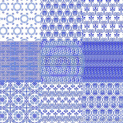 Vector collection of Greek traditional seamless patterns Vector Illustration