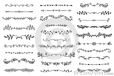 Vector collection of hand drawn borders in sketch style Vector Illustration