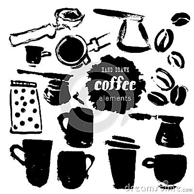 Vector collection of hand drawn coffee brand design elements. Vector Illustration