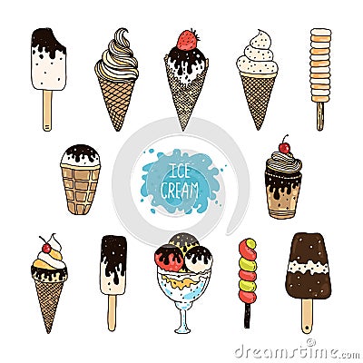 Vector collection of hand drawn ice cream Vector Illustration